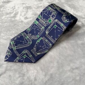 Josh Bach Mens Silk Tie Baseball Stadiums Ebbets Field Polo Grounds Blue Necktie